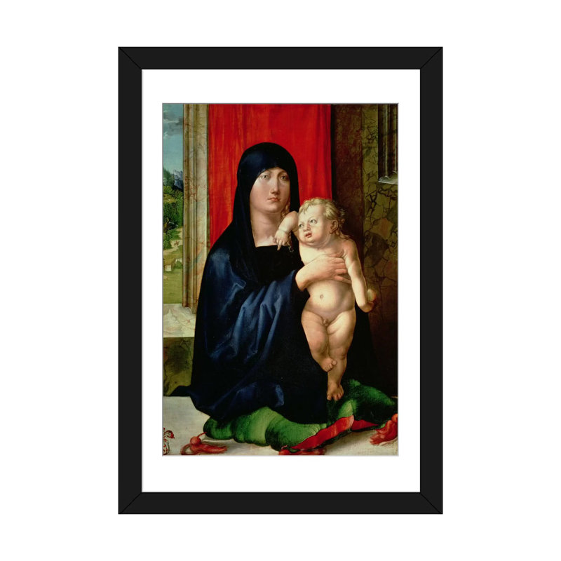 «Madonna and Child, c.1496-99», reproduction sur toile, H 24 po x l 16 po x P 1 po, Papier d'art encadré noir, Blanc