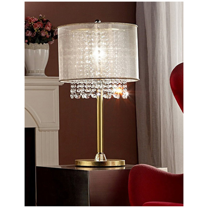 Grande lampe de table 30 "en métal" Bhavya "avec finition dorée, abat-jour blanc