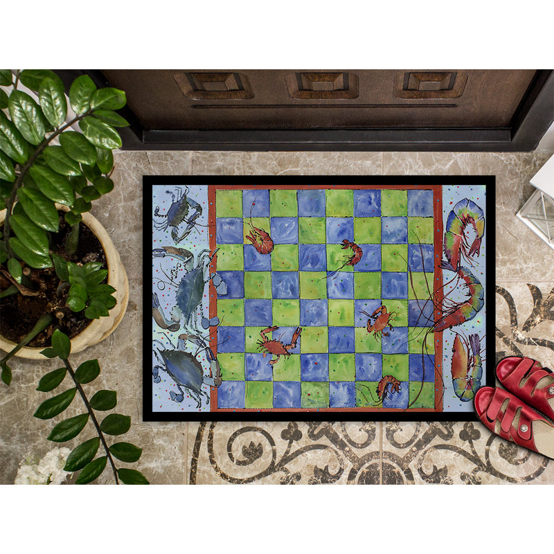 Tapis de porte d’intérieur anti-dérapant à damier crabe et gris, Rectangle 1 pi 6 po x 2 pi 3 po