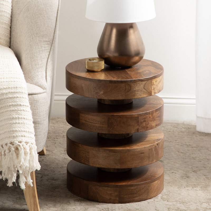 Stacked Solid Wood End Table, Brown
