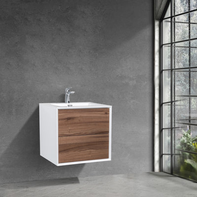 Koziara 24 po L x 19 po P 2 tiroirs Meuble-lavabo avec évier simple et Comptoir en Acrylique