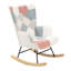 Chaise berçante d'appoint, chaise berçante en tissu Mid-Century avec pieds en bois et lin patchwork pour le salon, la chambre à coucher