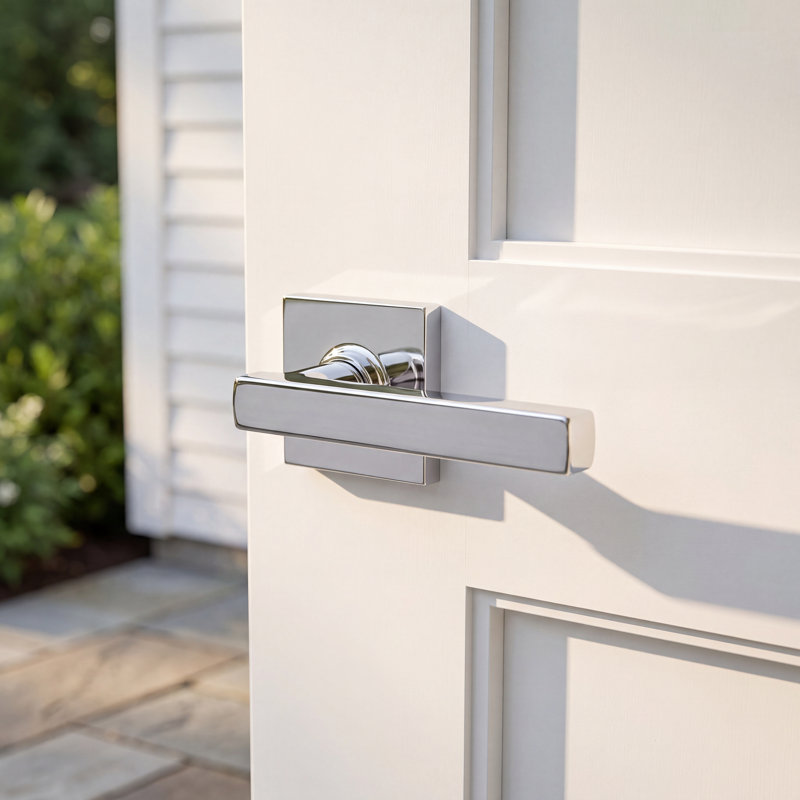 Flat Privacy (Bed & Bath) Door Lever with Square Rosette, Satin Brass, Left