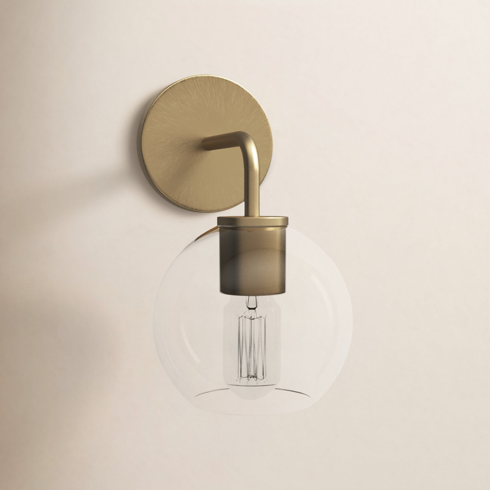 Childerley Single Light Dimmable Armed Sconce, Satin Brass, Clear