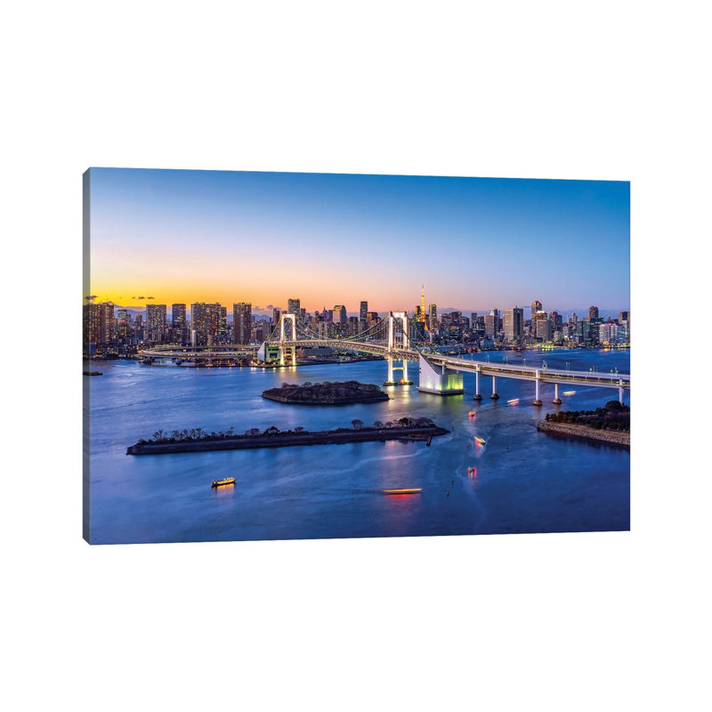 Rainbow Bridge and Tokyo Tower, Odaiba, Tokyo, Japan 1 Piece Wrapped Canvas Wall Art, 101.6 cm H x 66.04 cm W x 3.175 cm D