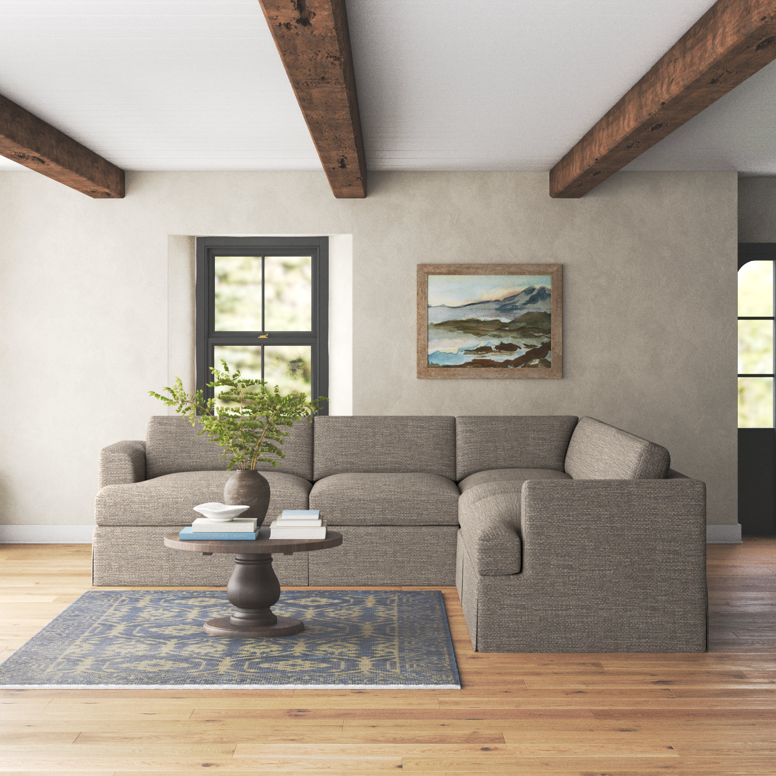 Lucia Sectional, Right Hand Facing, Drusky Linen Sustain® Basketweave