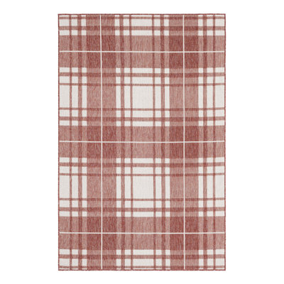Tereon Plaid Machine Made Power Loom Polypropylene Plastic Indoor/Outdoor Area Rug in Red/White