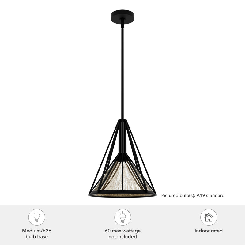 Medium Black Iron Geometric Pendant Light with Mercury Glass