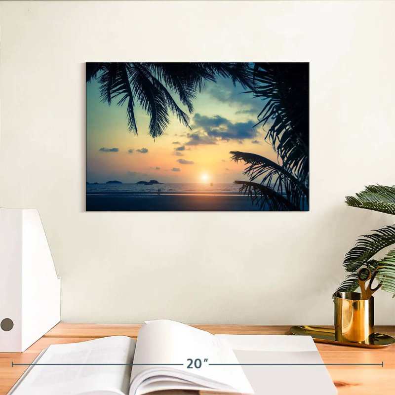 Gillard coucher de soleil silhouette de palmiers, H 8 po x l 12 po