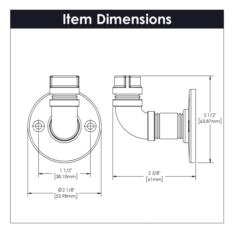 Pipeline Wall Mounted Wall Hook, Black Nickel Vibed