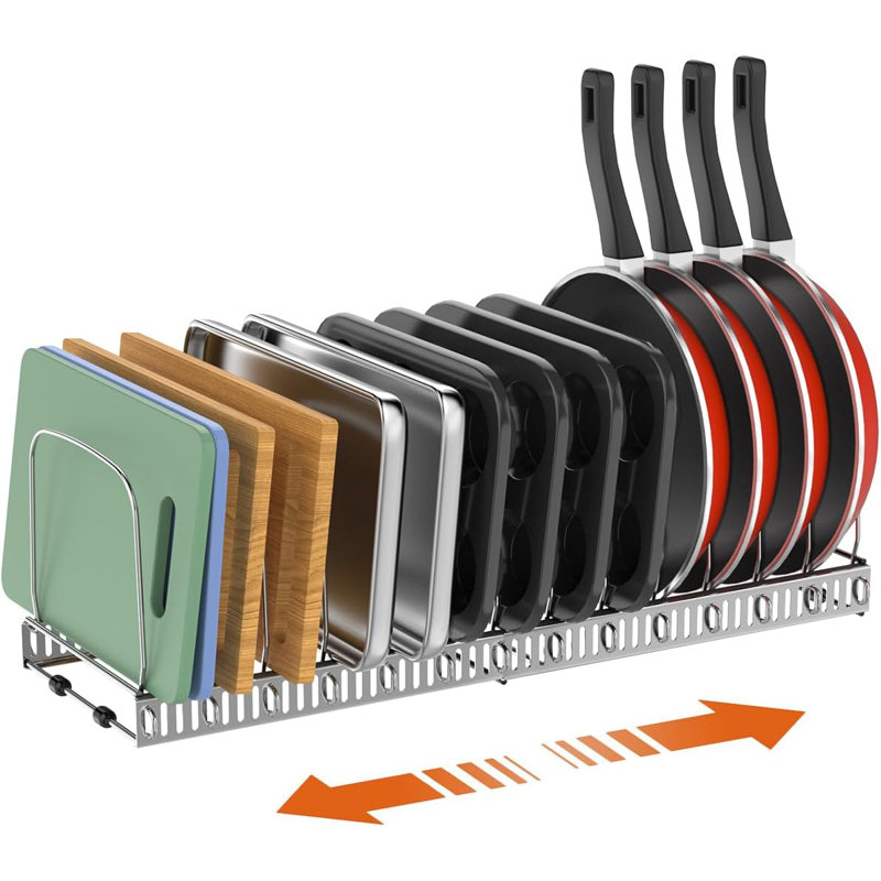Cutting Board Organizer Rack, Expandable Baking Tray And Cookie Sheet Organizer With 14 Adjustable Dividers, Bakeware Muffin Tin Cupcake Pan Storage Organizer For Cabinet