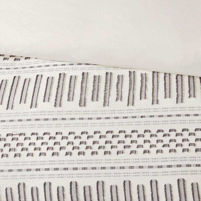 Ensemble d'édredon en coton jacquard 3 pièces, Édredon pour grand lit + 2 taies décoratives, Ivoire; gris anthracite