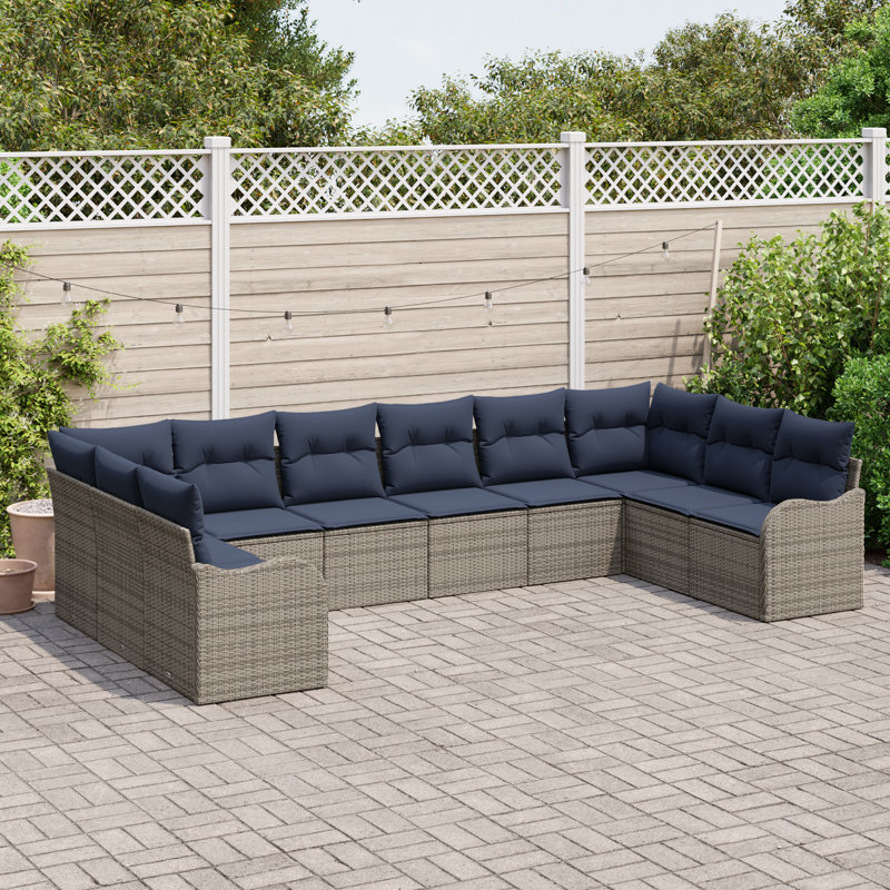 vidaXL Sofa Set with Cushion 10 pcs Grey Polyester, Gray Frame/Navy Blue Cushion