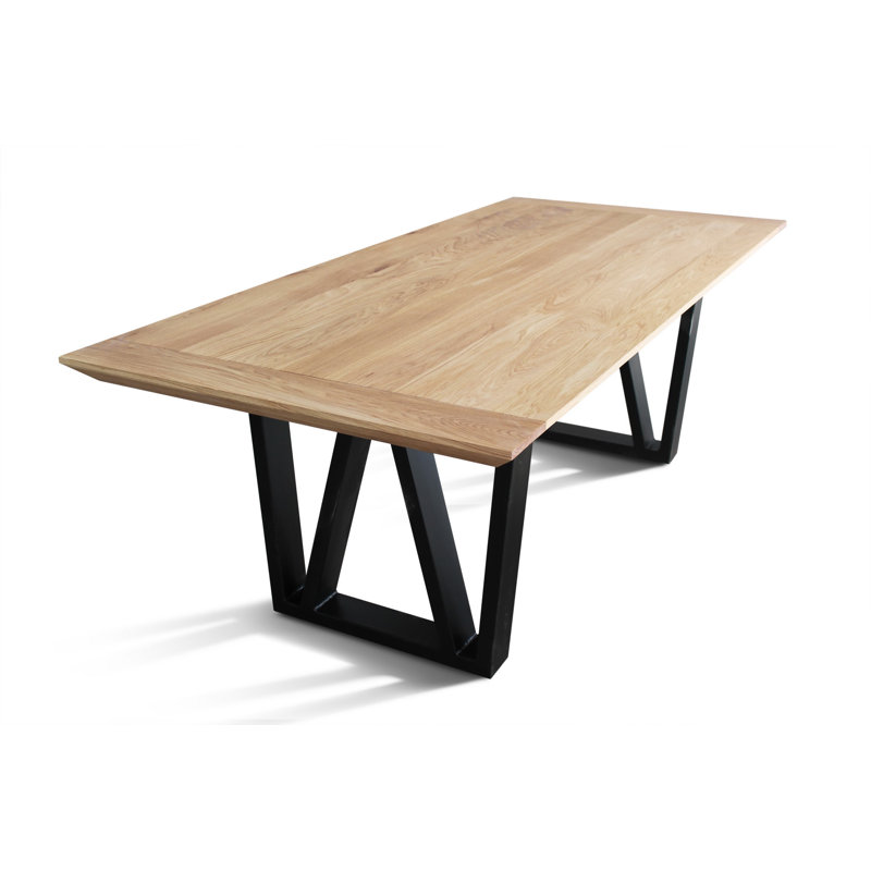 Bedad Oak Solid Wood Top Metal Base Dining Table