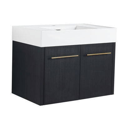 Meuble-lavabo mural de 30 po avec lavabo, style châtaignier noir, porte silencieuse en résine à bords épais, armoire moderne de 30 po, finition, charnière silencieuse, rangement
