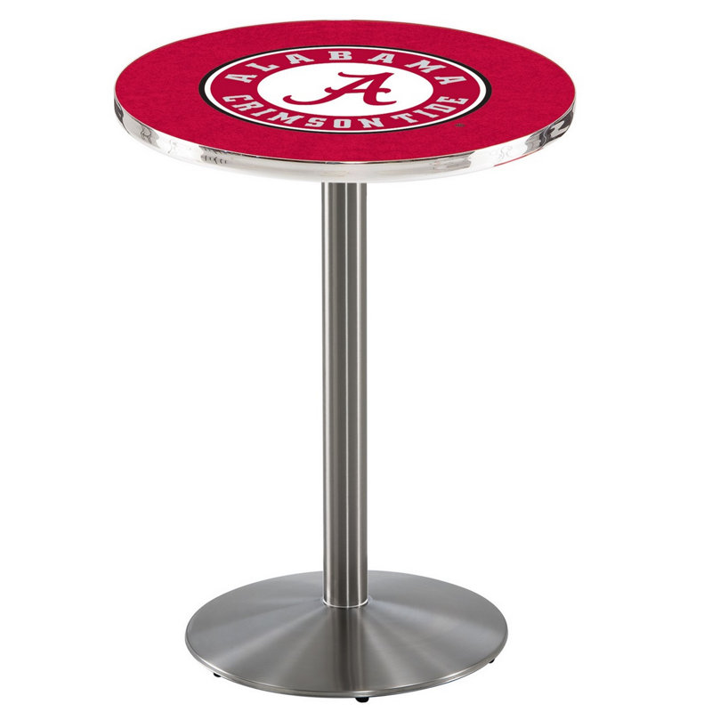 Round Metal Base Dining Table, Stainless Steel, University of Alabama - Script "A" Logo