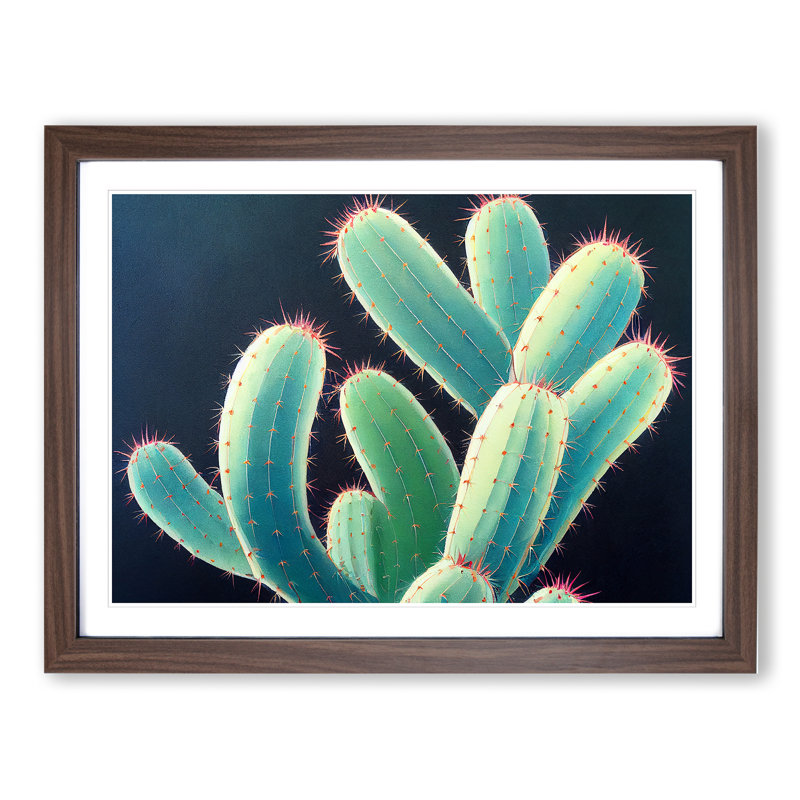 Contemporary Cactus - Framed Print, 46cm H x 64cm W x 2cm D, Walnut