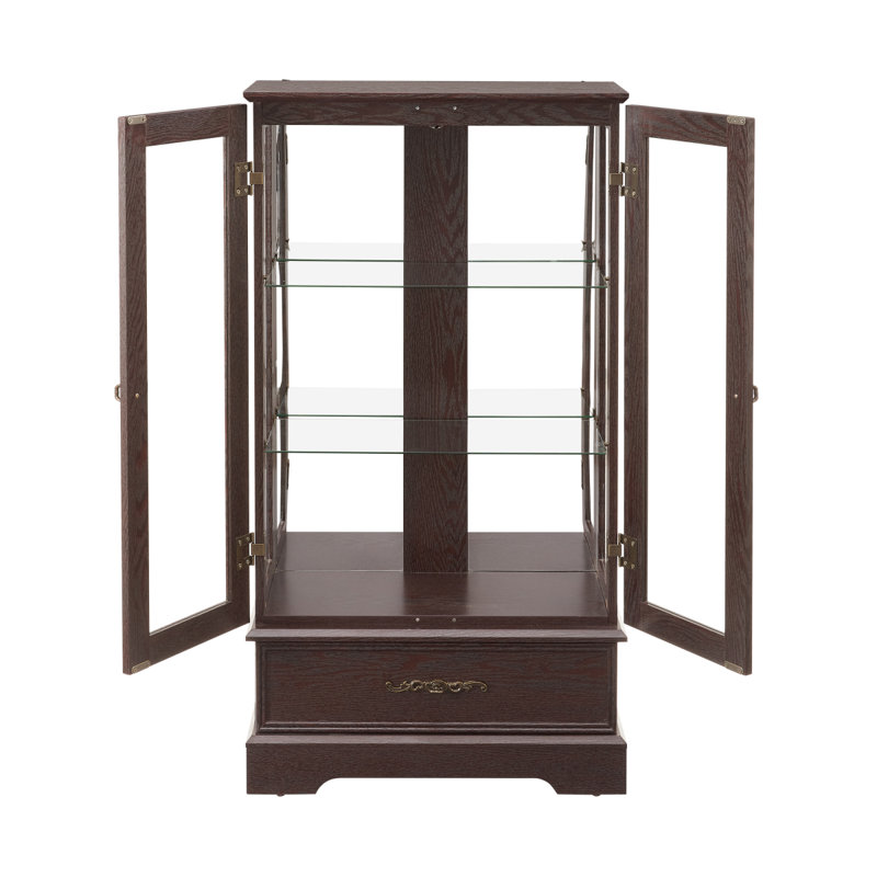 Vitrine lumineuse en verre avec tablettes réglables, Espresso, No