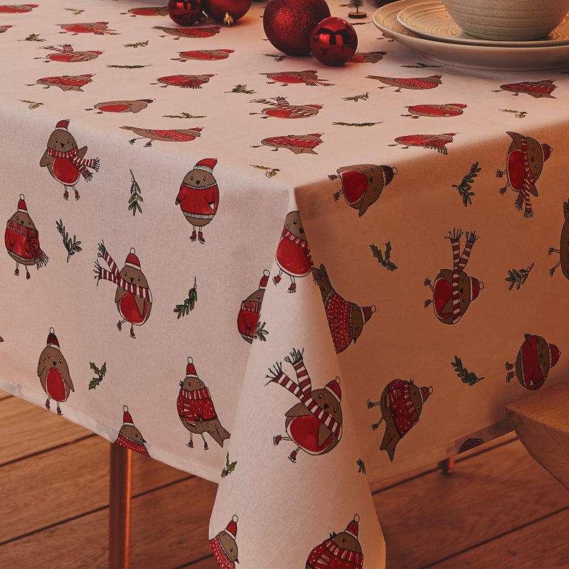 Christmas Robins Table Cloth, 132cm W x 178cm L
