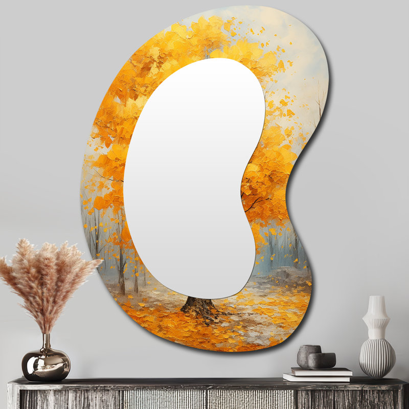 Jaune jaune Basswood Forest I - arbre en métal Art Decor - miroir mural moderne asymétrique, 39 po x 28 po