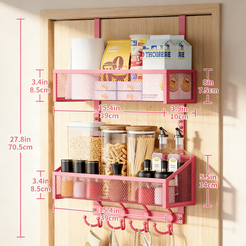 Rangement à suspendre au-dessus de la porte avec paniers de rangement - Porte-serviettes robuste en acier inoxydable