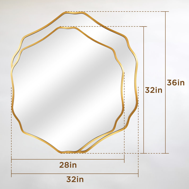 Miroir en forme de pétale-hexagone avec cadre doré - pour la salle de bain, la chambre à coucher, le salon et le vestibule