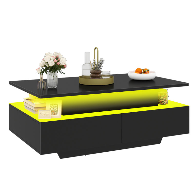 Table basse rectangulaire à DEL avec plateau à 2 tiroirs et compartiment de rangement caché l 35,4 "Lift Top