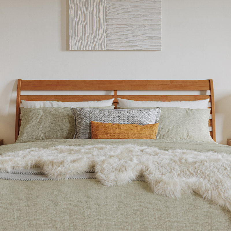 Ashmun Solid Wood Sleigh Slat Panel Headboard, King, Light Toffee