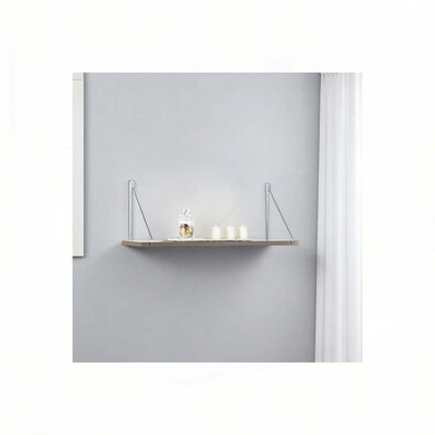 Palmer Floating Wall Decor Wall Mounted Rustic Decorative Hanging Metal Bracket Single Shelf for Books, White/Chrome