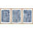 Geometric Line "Navy Blue Stripe Abstract Artwork, Simple Modern Contemporary Bedroom Wall Pictures, Large Framed Canvas Giclee Print 3 Pieces Wall Art Set"-94434520-119461147-94434517