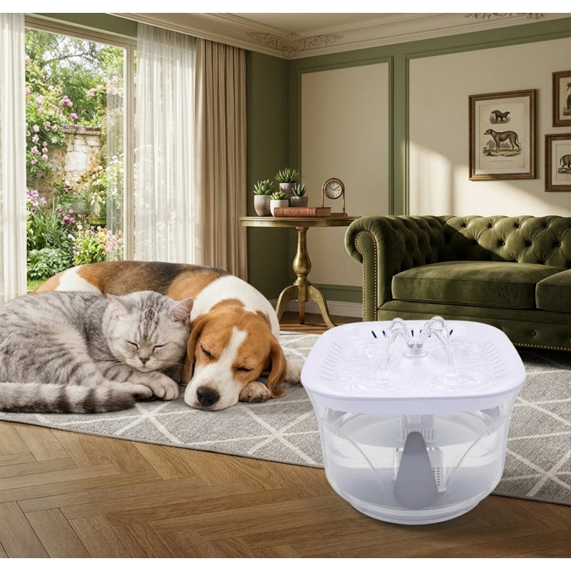 Fontaine ultra-silencieuse pour animaux de compagnie, capacité de 2,4 L / 2,5 pte, pour chats et petits chiens, comprend des filtres de remplacement, blanc