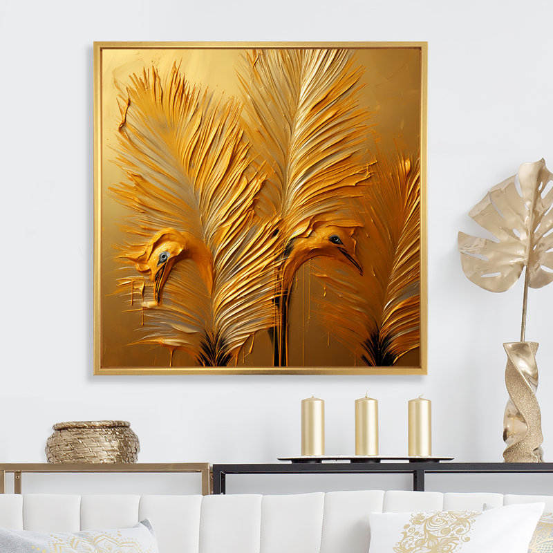 Plumes d'autruche dorées I, Cadre flottant doré, 36" H x 36" W