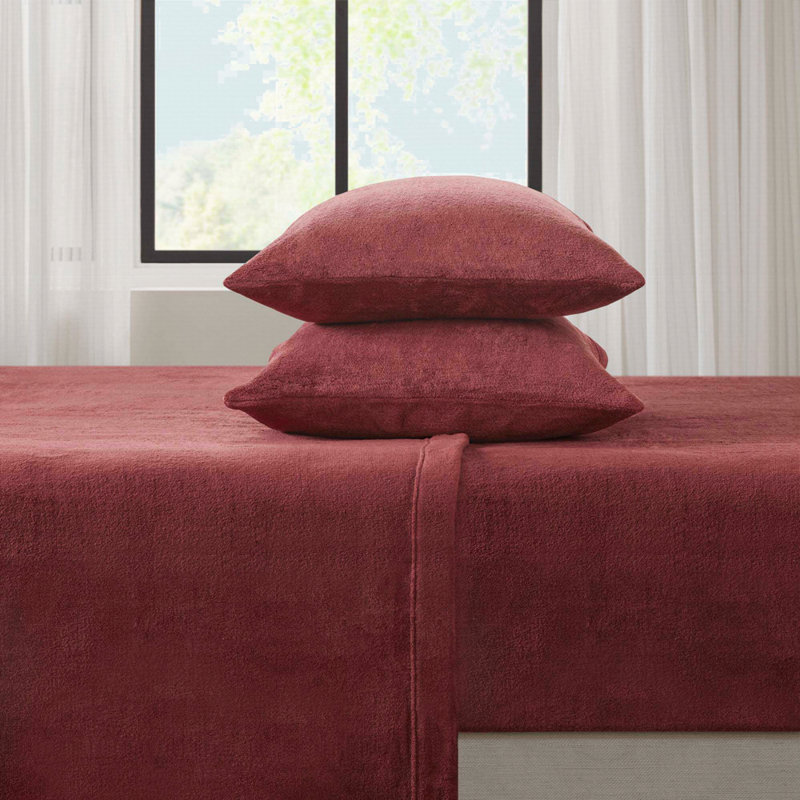 Ensemble de draps Micro Plush, Couvre-lit double + 3 pièces supplémentaires, Bourgogne