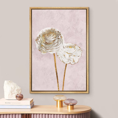 Idea4Wall, reproduction d'art sur toile, pastel, aquarelle, or, blanc, rose, jardin, œillet, fleur, nature, désert, illustrations, art moderne, maison de campagne / campagne, détente / calme pour le salon, la chambre à coucher, le bureau