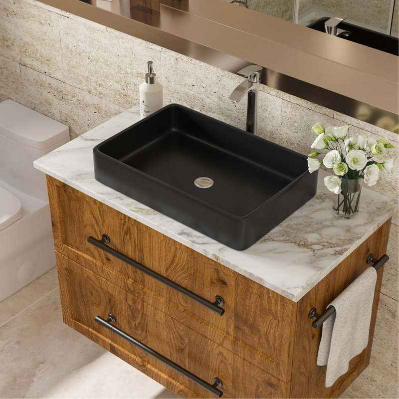 Lavabo de salle de bain rectangulaire en céramique noire 24 po x 16 po
