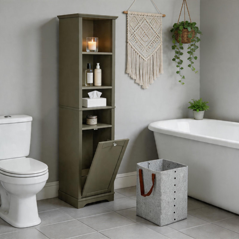 Armoire de rangement 64 po avec 4 tablettes ouvertes et panier à linge pour petits espaces, Gris