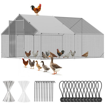 Metal Chicken Coop With Run, 13.1x9.8x6.6ft, Walk-in Chicken Run For Yard With Cover, Upgrade Double Lock & Rust-proof Mesh, Stainless Steel Ties, Easy Assembly, Chicken Pen For Ducks, Rabbits