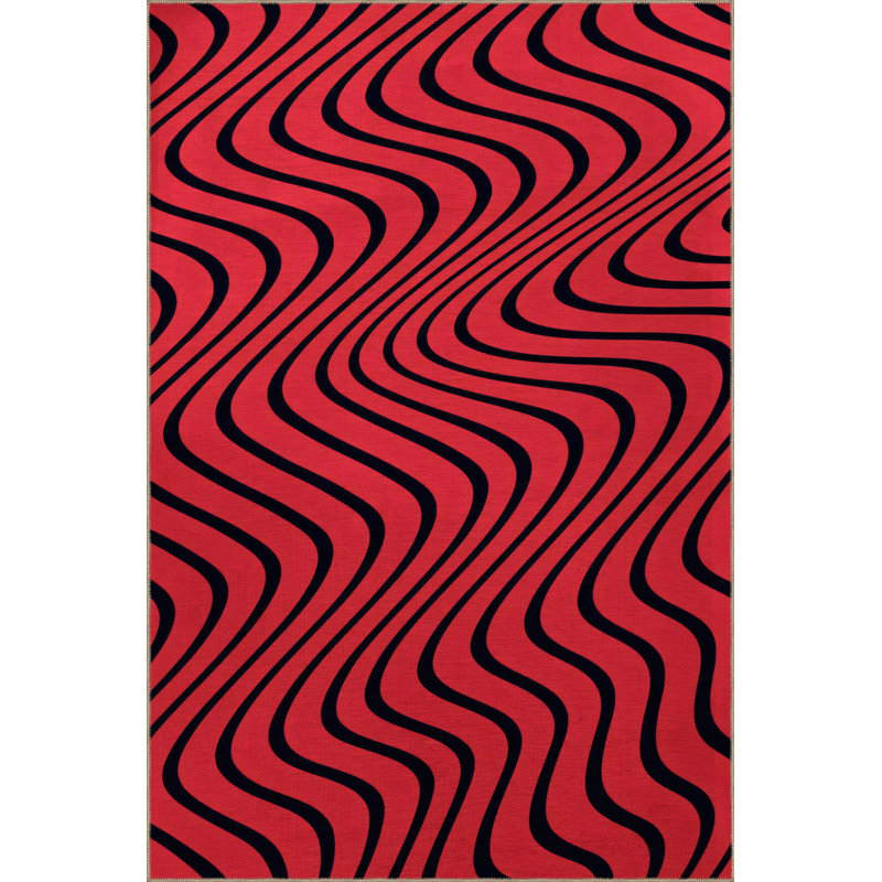 Tapis décoratif moderne en spirale ondulé noir Mira, Rectangle 4 pi 7,12 po x 6 pi 6,74 po