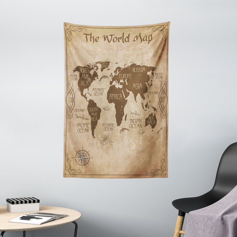Tapisserie carte du monde en polyester, H 60 po x l 40 po