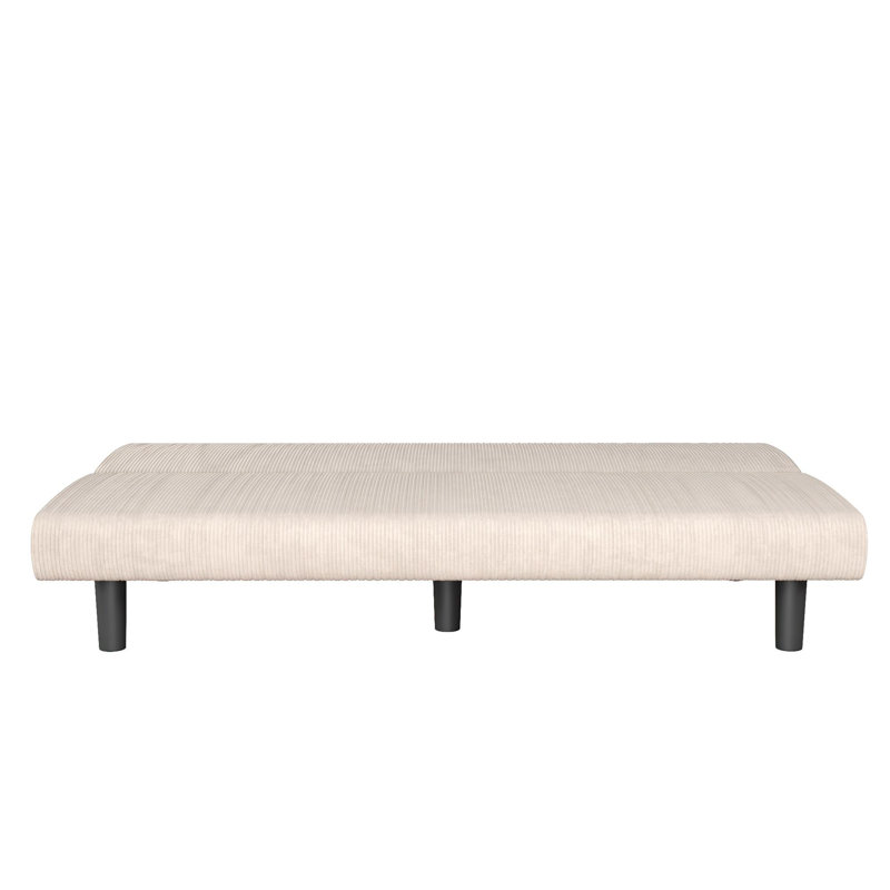 Kelra 67.5" Armless Mid-Century Futon Sofa Bed, Ivory Corduroy, Ivory Corduroy