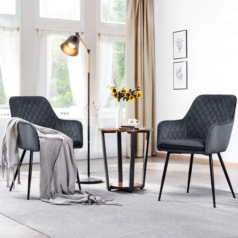 50cm H Tufted Velvet Upholstered Armchairs, Dinning chairs, Dark Grey