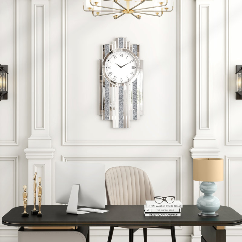 34.8x72cm Wall Clock Art Deco Mirrored Wall Clock