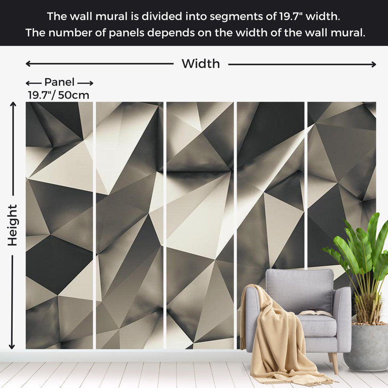 Murale géométrique abstraite moderne Geomtric Blocks, L 82 po x l 118 po, Argent argent