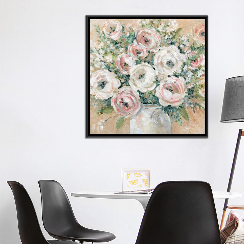 Reproduction d’art joli rose par Carol Robinson, Toile avec cadre noir, Pas de tapis, H 37 po x l 37 po x P 1,5 po