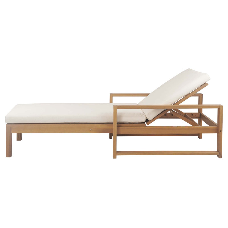 Chaise longue d'extérieur à 5 positions avec coussin, Teck clair
