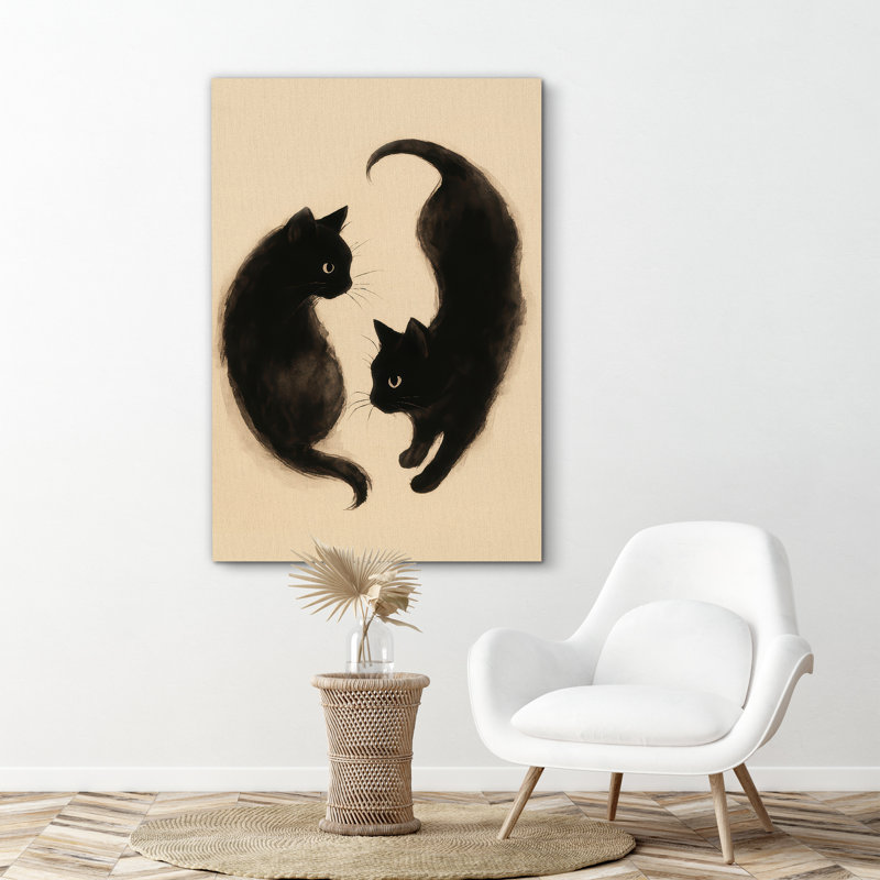 «Black Cats regardant les uns les autres», reproduction d'art sur toile encadrée, H 48 po x l 32 po x P 1,5 po, Toile tendue