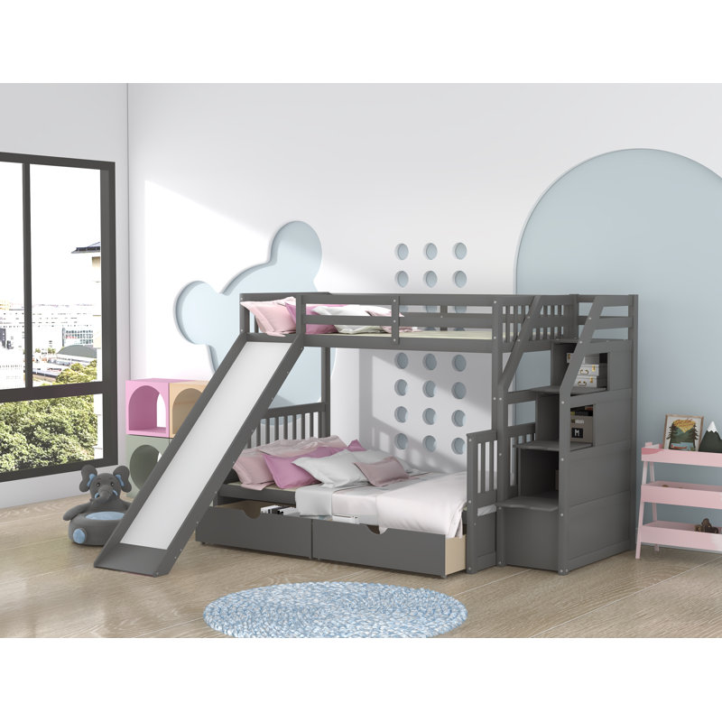 Gurubaksh Kids Twin Over Full Bunk Bed, Gray