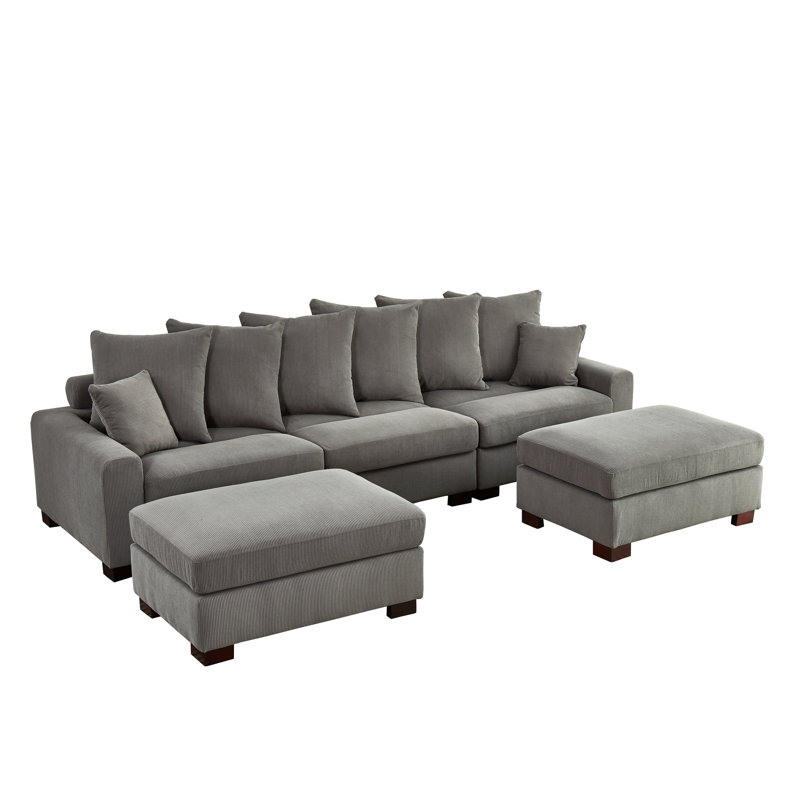 5 Seater Oversized Modular In Grey Corduroy, Convertible L & U Shaped With Attractive High Foam Cushions Sectional Comforting
