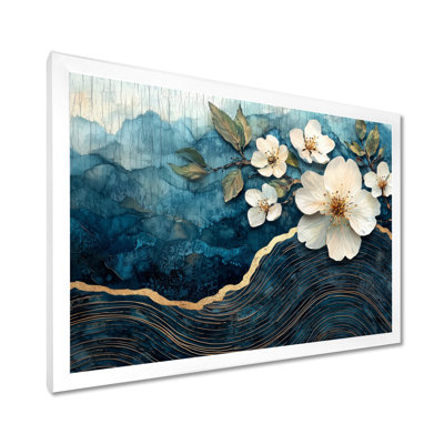 Apple Blossom Into A Gold And Blue Ink River I - Apple Blossom Canvas Wall Art