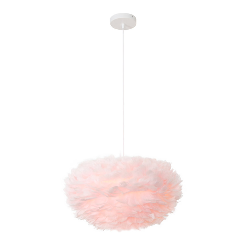 Nolan Unique Drum LED Chandelier Feather Kitchen Island Pendant Pink White Shape, Pink, 13.8" H x 22.8" W x 22.8" D
